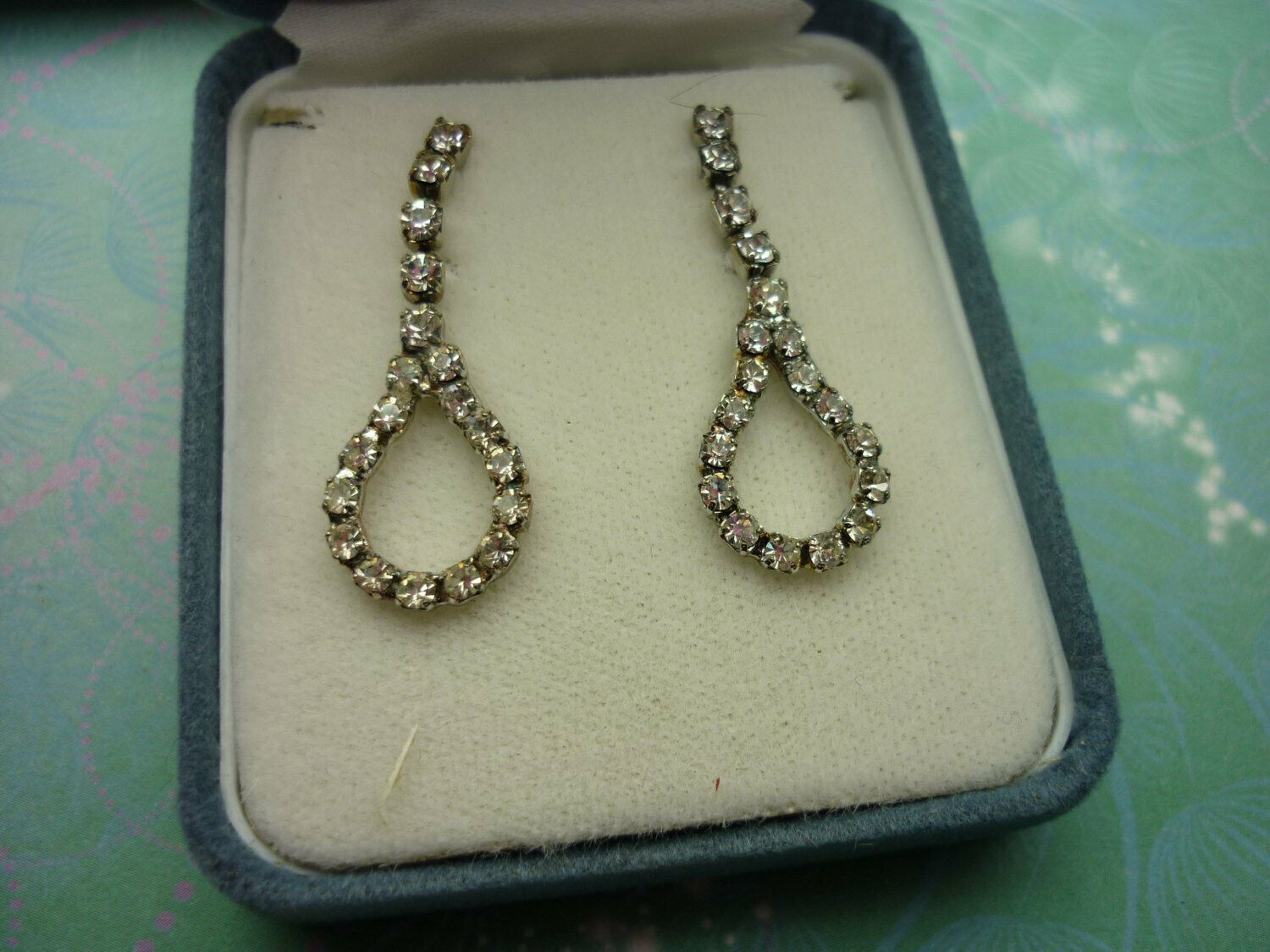 Vintage Silver Earrings - Sparkling Crystals - Loop Shape - Image 2