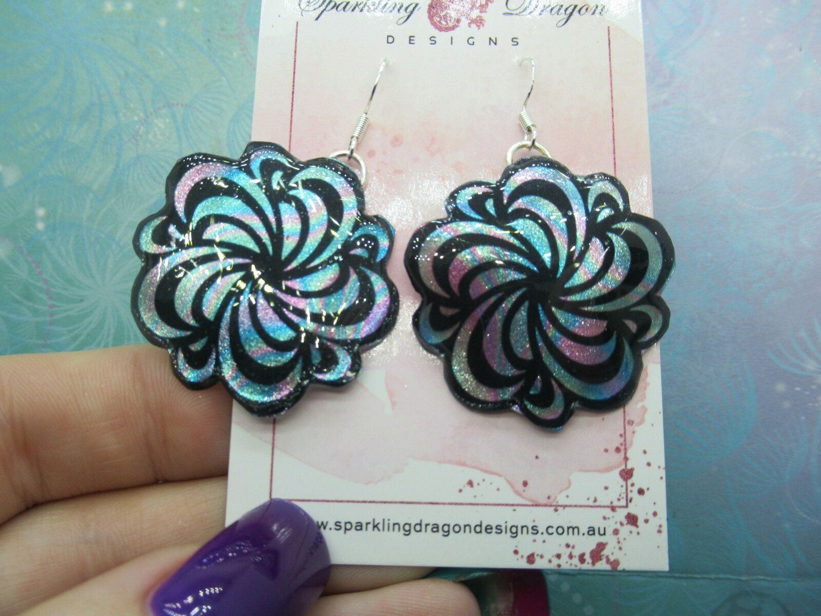 Pale Blue and Pink Swirling Flower Earrings - New Age Boho handcrafted gift