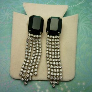 Vintage Black Crystal Silver Earrings - Super Sparkly Jet