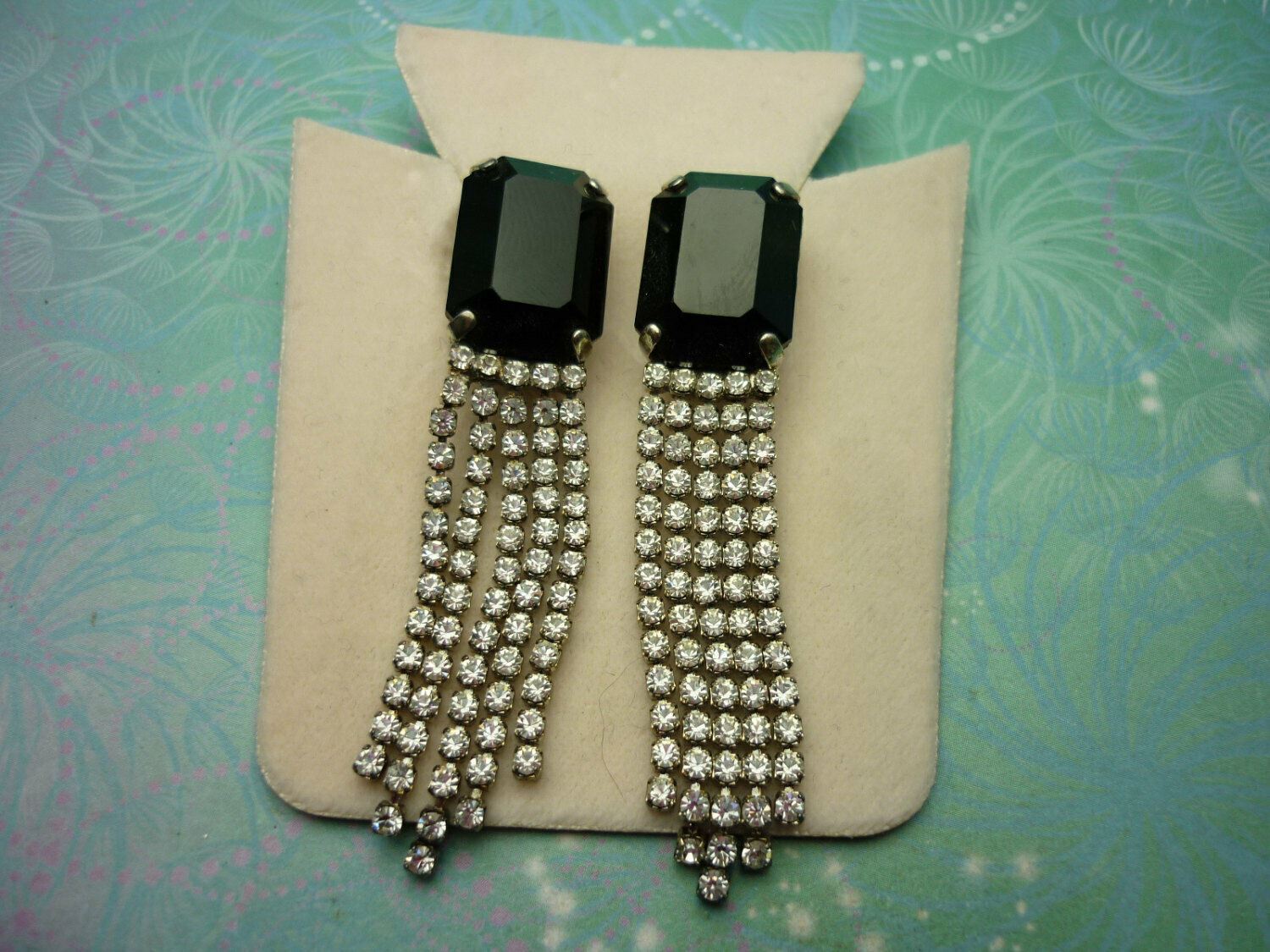 Vintage Black Crystal Silver Earrings - Super Sparkly Jet