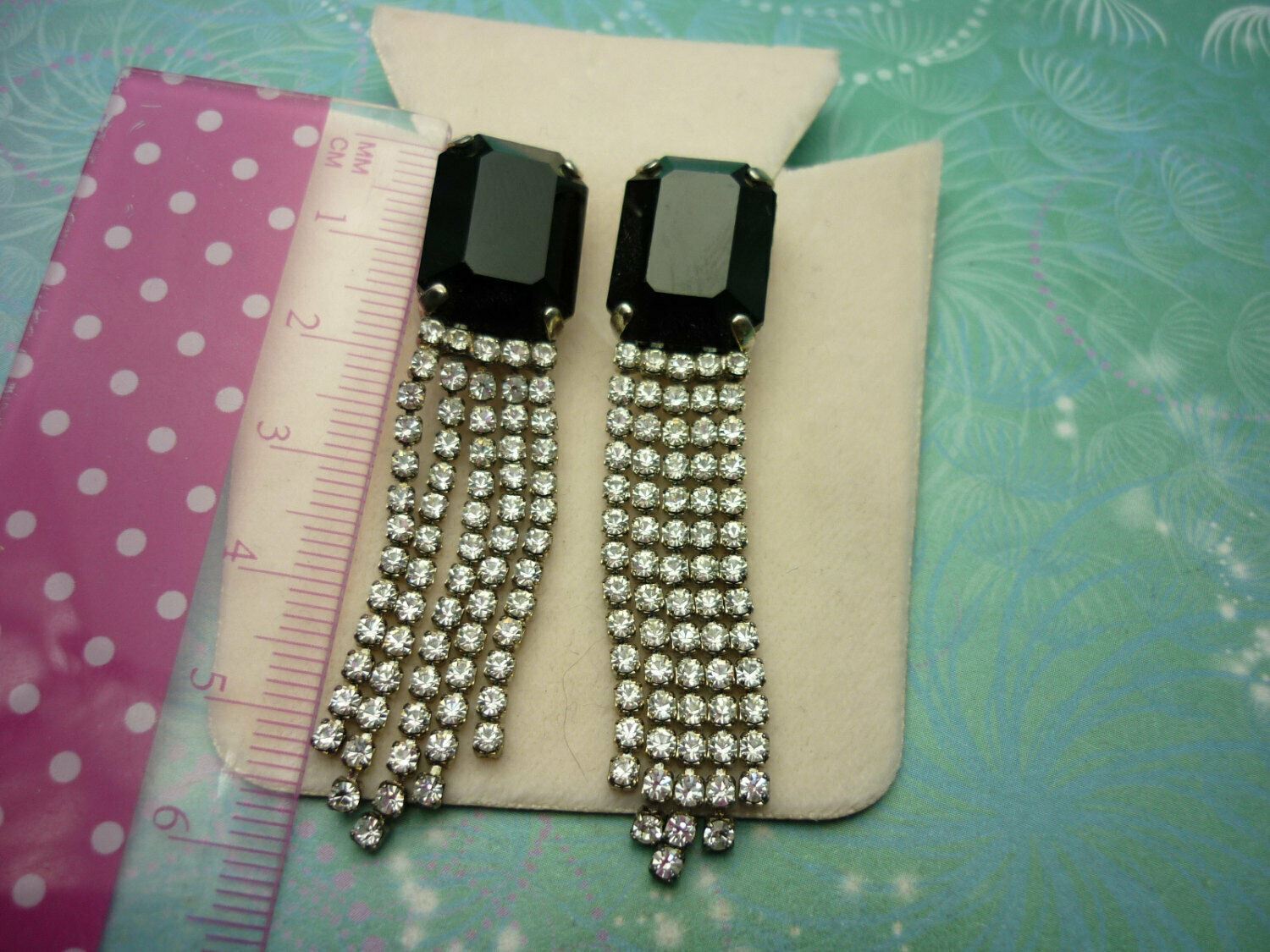 Vintage Black Crystal Silver Earrings - Super Sparkly Jet - Image 2