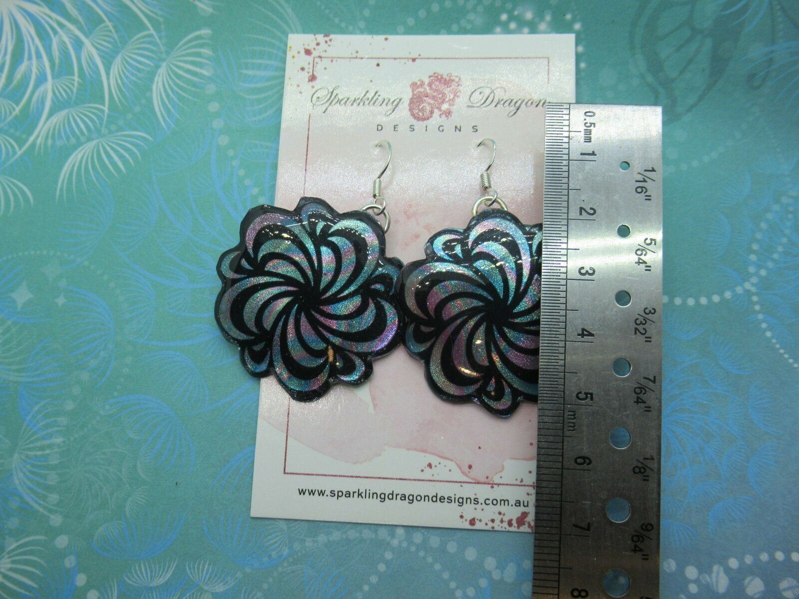 Pale Blue and Pink Swirling Flower Earrings - New Age Boho handcrafted gift - Image 3