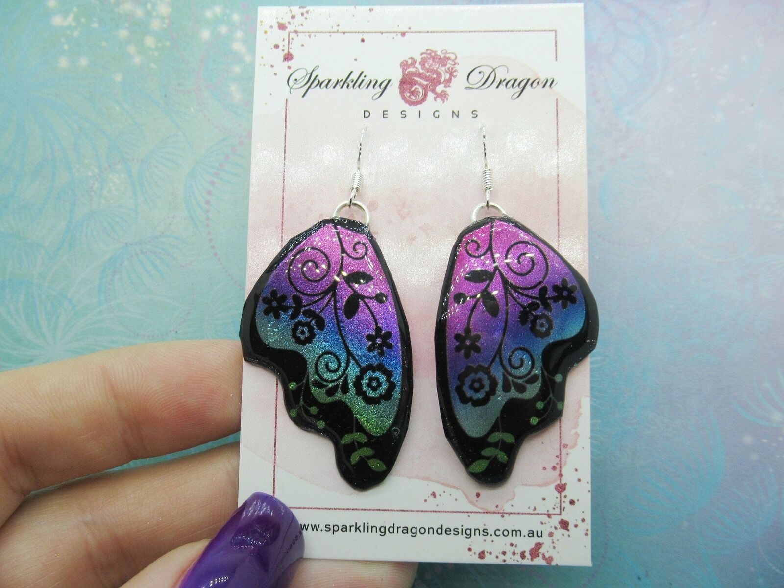 Fairytale Jewellery Pink Green Flowers Butterfly Earrings Birthday Present - Image 2