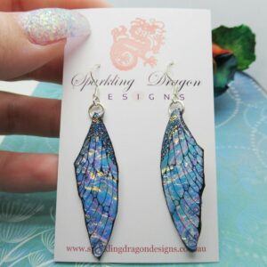 Butterfly Blue, Gold & Pink Shimmer Earrings - Fairy Jewellery Present