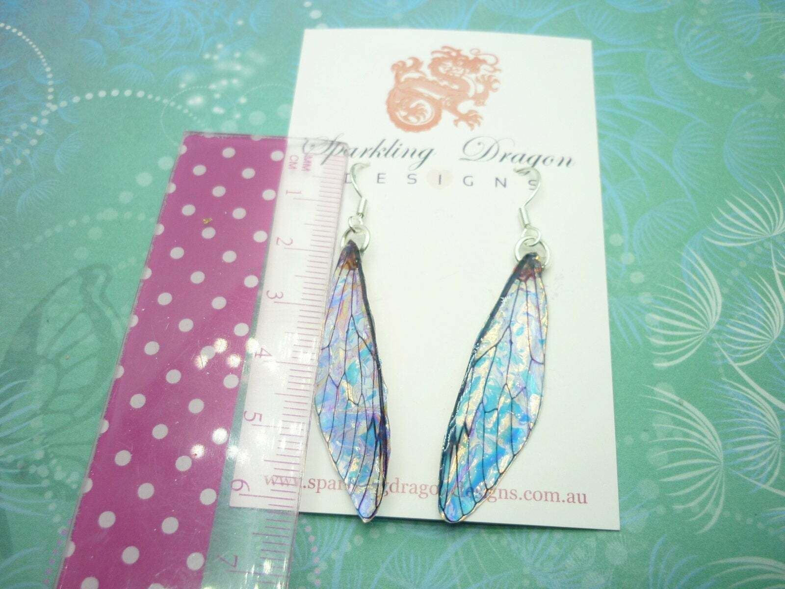 Butterfly Blue, Gold & Pink Shimmer Earrings - Fairy Jewellery Present - Image 4