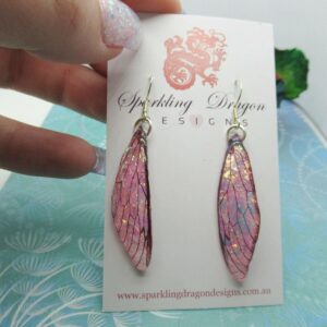 Butterfly Pink Shimmer Wing Earrings - Fairy Jewellery Irridescent