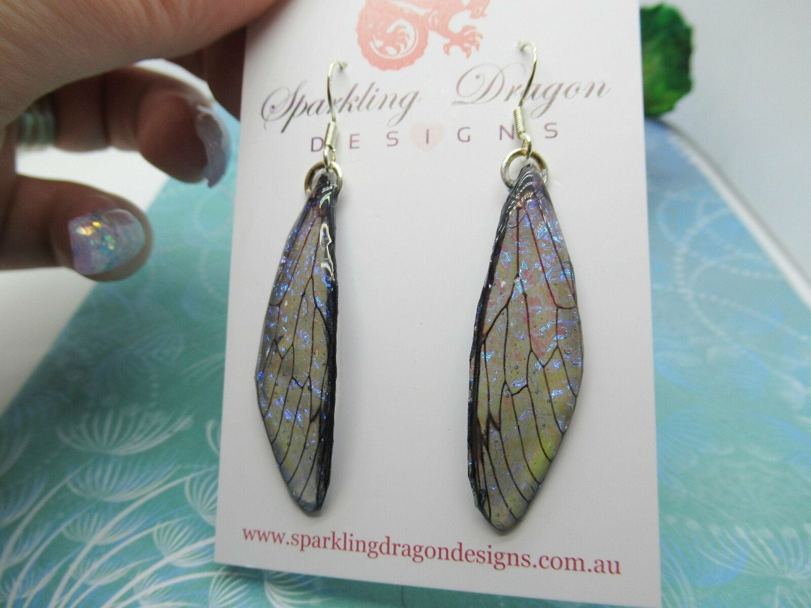 Blue Grey Earrings Butterfly Shimmer Fairy Jewellery Dragonfly Earrings - Image 5