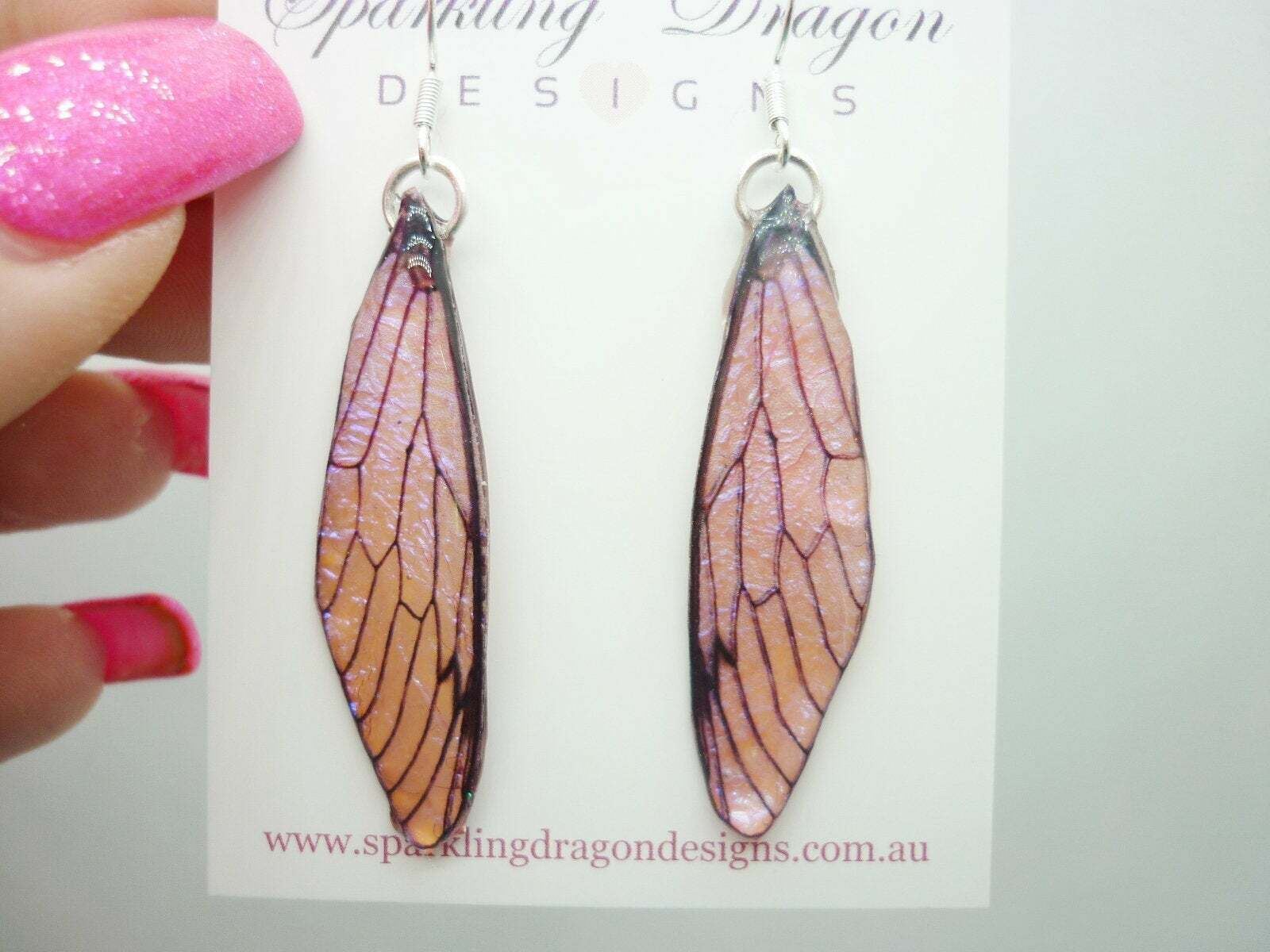 Butterfly Pink Shimmer Wing Earrings - Fairy Jewellery Irridescent - Image 3