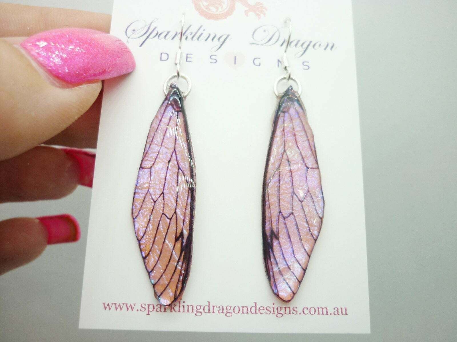 Butterfly Pink Shimmer Wing Earrings - Fairy Jewellery Irridescent - Image 4