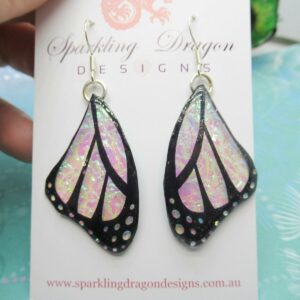 Butterfly Wings Earrings Colour Shift Pink & Green and Spots - Fairy Wings