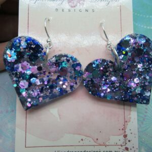 Love Heart Earrings - Colour Shift Purple Blue Hearts