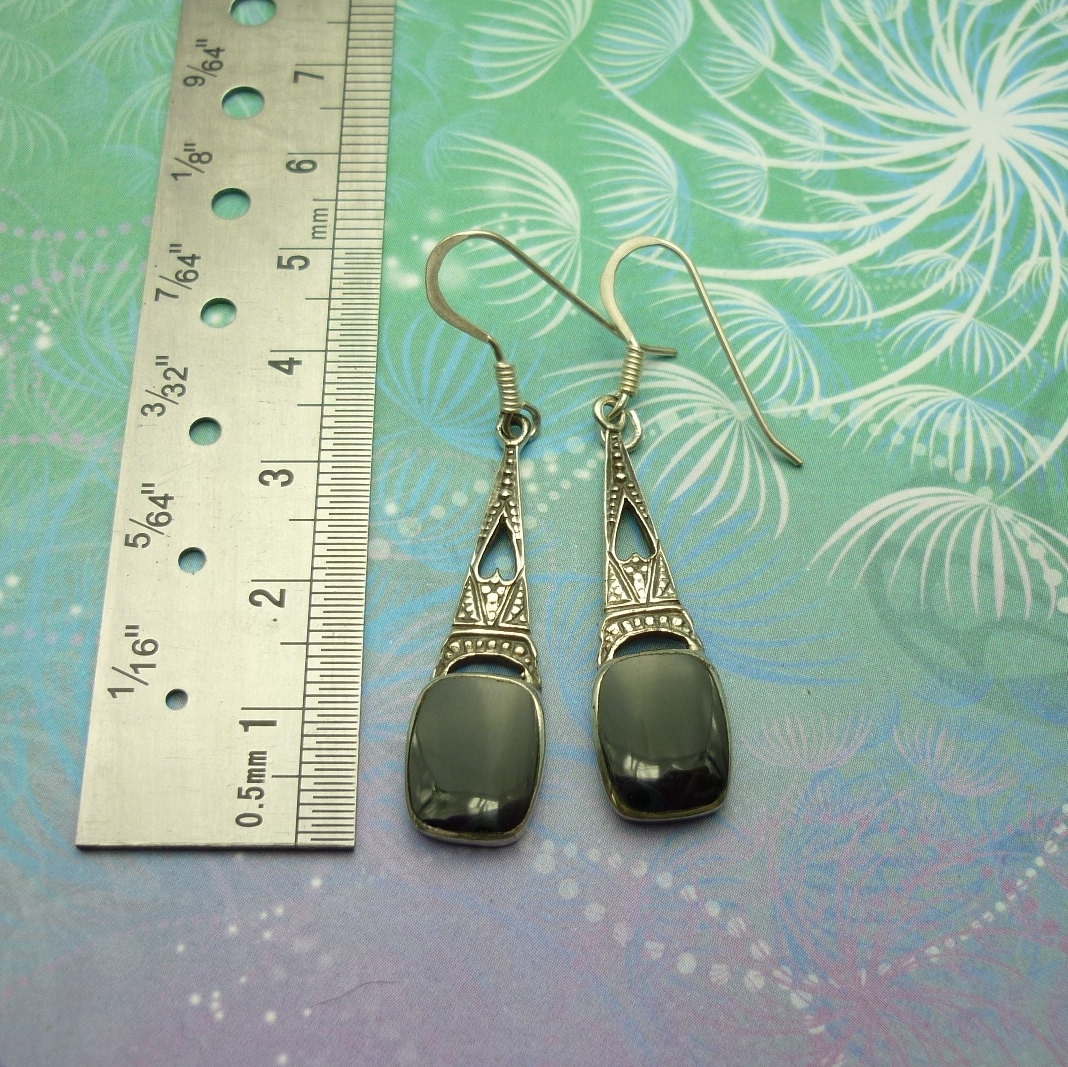 Vintage Sterling Silver Earrings - Black Onyx | Eiffel Tower | Hearts - Image 2