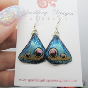 Butterfly Wing Blue Earrings - Fairy Jewellery, Fun Gift for her Fairy Wing Earrings - Sparkly - Rainbow Resin with Glitter Finish
