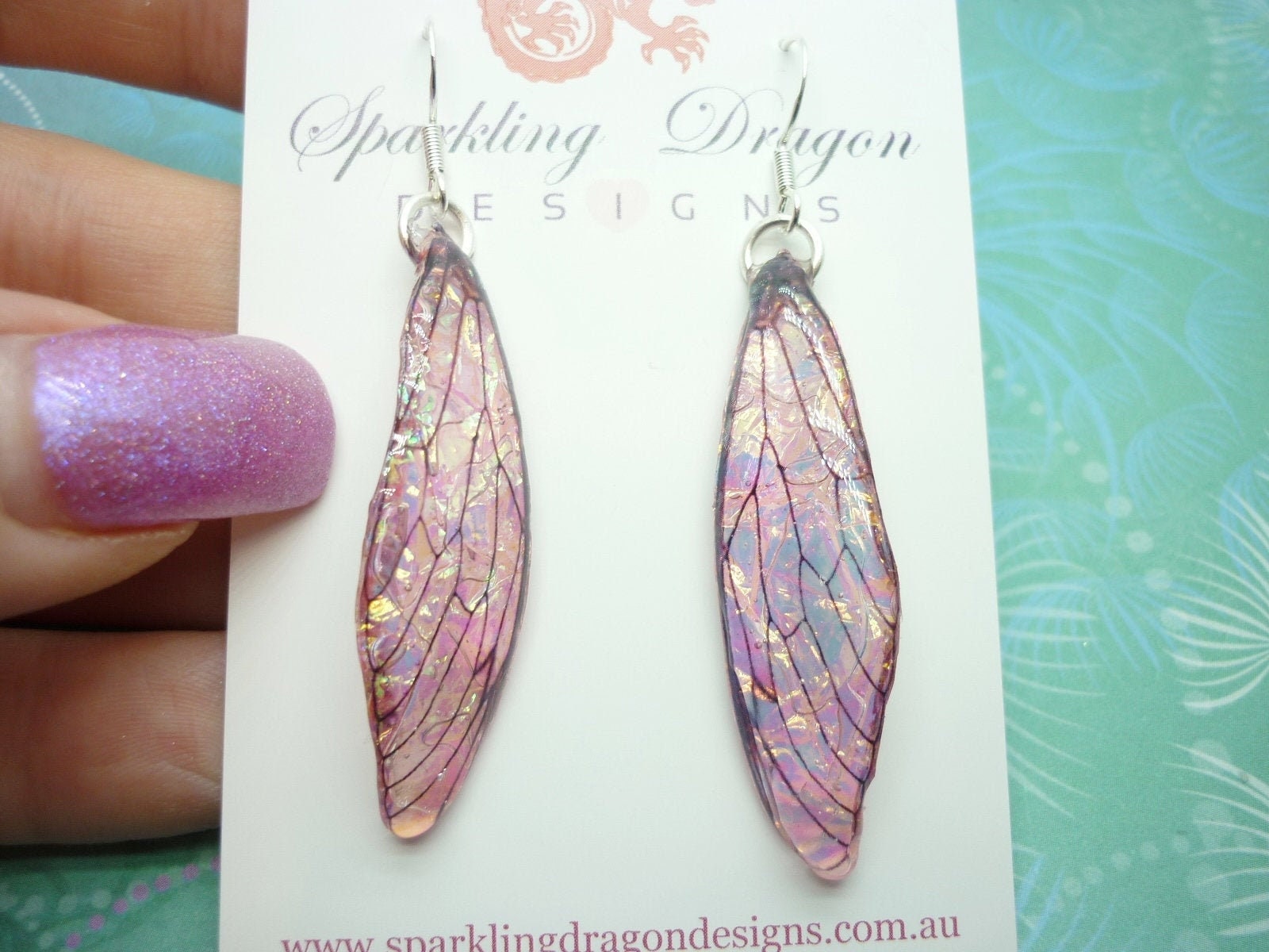 Butterfly Pink Shimmer Wing Earrings - Fairy Jewellery, Fun Gift Statement Present Sparkly Boho Rainbow Resin with Glitter Finish Dragonfly - Image 10
