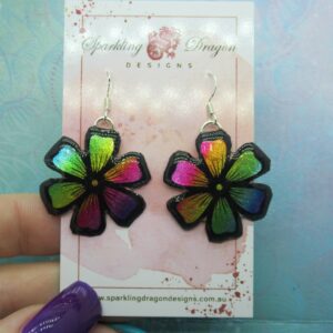 Feel Good Flower Earrings - New Age Boho gift - Rainbow Colours in Resin with Glitter Finish, Gift for Mum, Teacher Gift, Birthday Present
