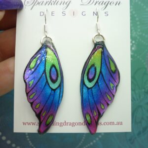 Butterfly Wing Earrings Purple Blue & Pink - Fairy Jewellery, Fun Gift for her Fairy Wing Earrings - Sparkly  - Resin with Glitter Finish