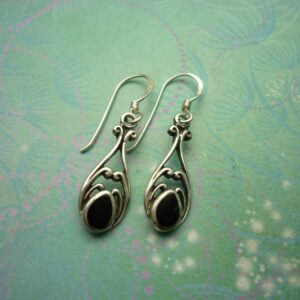 Vintage Sterling Silver Earrings - Black Onyx - 925 Hallmarked - Style 35