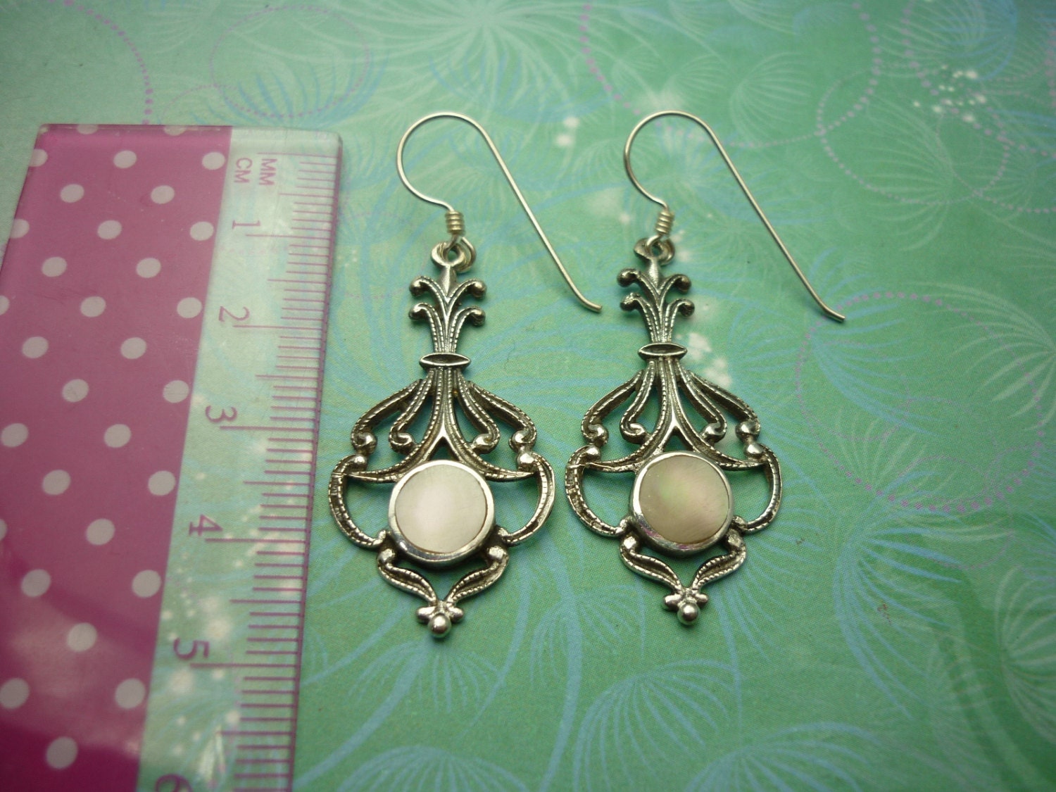Vintage Sterling Silver Earrings - Pink Shell - Image 2
