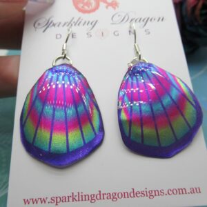 Butterfly Wing Earrings Pink & Rainbow Lines- Fairy Jewellery, Fun Gift for her Fairy Wing Earrings - Sparkly - Resin with Glitter Finish