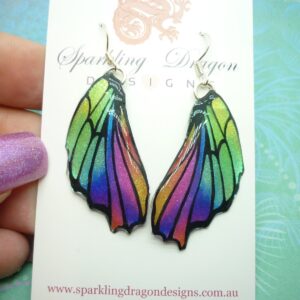 Butterfly Wing Earrings Green Purple Rainbow - Fairy Jewellery, Fun Gift for her Fairy Wing Earrings - Sparkly - Resin with Glitter Finish