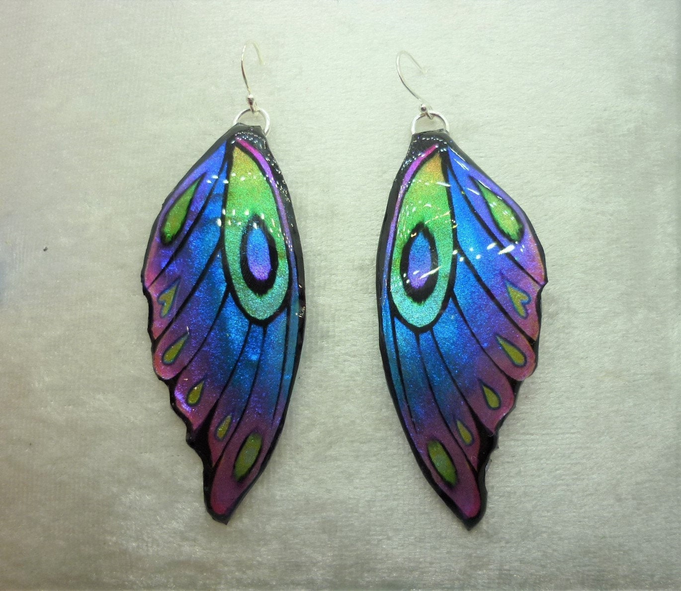 Butterfly Wing Earrings Blue Purple Green Fairy Jewellery, Fun Gift for her Fairy Wing Earrings - Sparkly - Resin with Glitter Finish