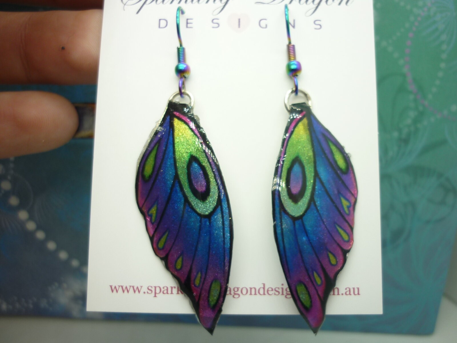 Butterfly Wing Earrings Blue Purple & Pink - Fairy JewelleryFairy Wing Earrings - Sparkly - Resin with Glitter Finish Large - Image 7