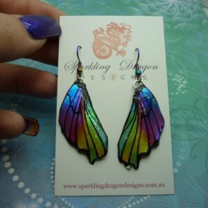 Butterfly Wing Earrings Sparkle Rainbow - Fairy Jewellery, Fun Gift for her Fairy Wing Earrings - Sparkly - Resin with Glitter Finish