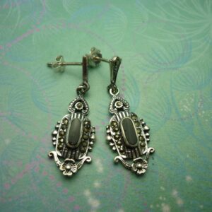 Vintage Sterling Silver Earrings - Black Onyx - 925 Hallmarked - Style 29