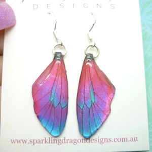 Butterfly Wing Earrings Red, Pink, Purple & Blue- Fairy Jewellery, Fun Gift for her Statement Present Sparkly - Resin with Glitter Finish