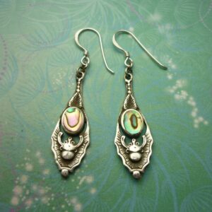 Vintage Sterling Silver Earrings - Abalone Paua Shell - 925 Hallmarked - Bats, Vampire, Gothic