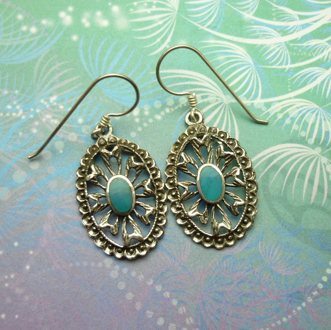 Vintage Sterling Silver Earrings with Turquoise, Unworn Hallmarked Jewelry, Lightweight Silver Earrings, Gift for Her Boho Style Accessories