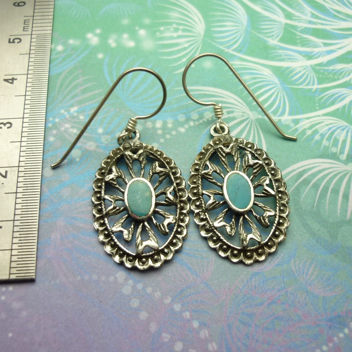 Vintage Sterling Silver Earrings with Turquoise, Unworn Hallmarked Jewelry, Lightweight Silver Earrings, Gift for Her Boho Style Accessories - Image 2