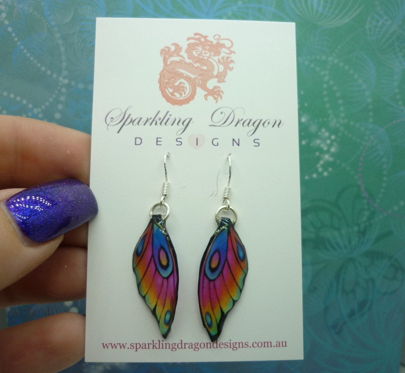 Butterfly Wing Earrings Rainbow Fairy Jewellery Sparkly Resin Glitter Gift for Her, Handmade Light Statement Butterfly Earrings - Image 2