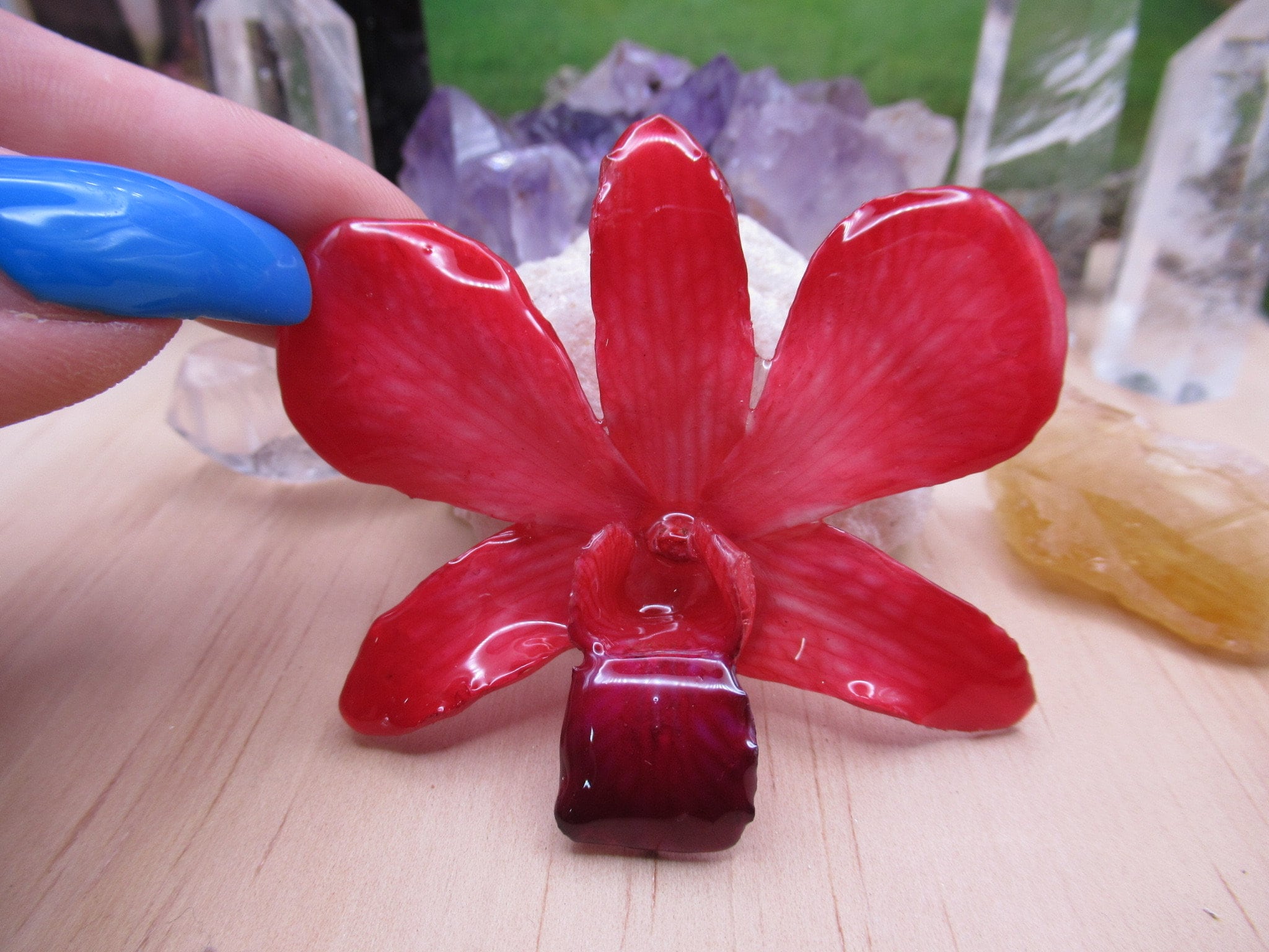 Real Orchid Flower Necklace - Vibrant Red-Pink. This is a REAL Orchid flower which has been preserved in resin making a unique necklace