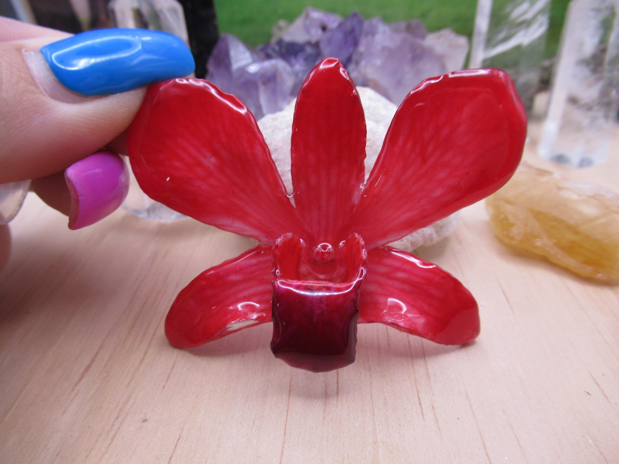 Real Orchid Flower Necklace - Vibrant Red-Pink. This is a REAL Orchid flower which has been preserved in resin making a unique necklace - Image 5