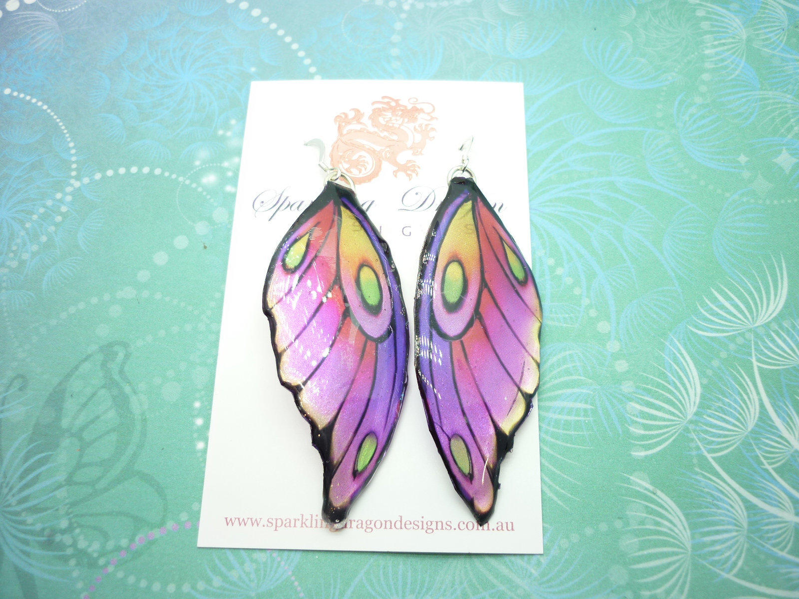 Butterfly Wing Earrings Soft Pink Yellow - Fairy Jewellery, Fun Gift for her Sparkly - Rainbow Resin with Glitter Finish