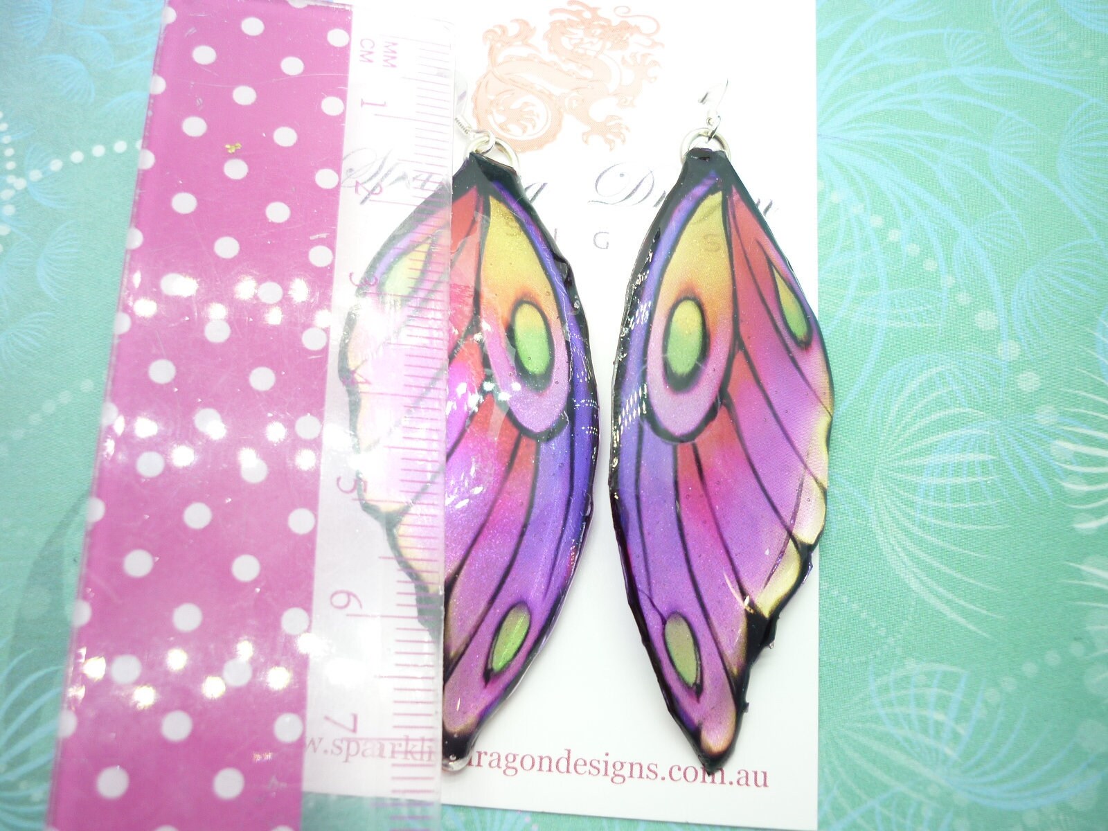 Butterfly Wing Earrings Soft Pink Yellow - Fairy Jewellery, Fun Gift for her Sparkly - Rainbow Resin with Glitter Finish - Image 3