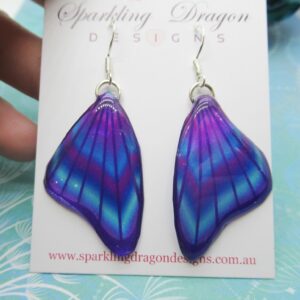 Butterfly Wing Earrings Purple, Blue & Rainbow- Fairy Jewellery, Fun Gift for her Fairy Wing Earrings - Sparkly - Resin with Glitter Finish