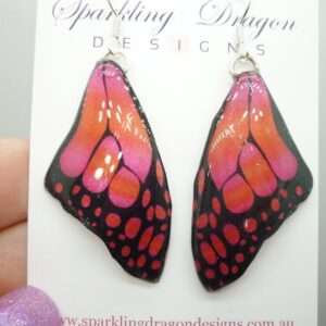 Butterfly Wing Large Size Earrings Soft Blue Stained Glass- Fairy Jewellery, Fairy Wing Earrings - Sparkly - Resin with Glitter Finish