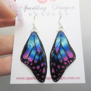 Butterfly Wing Earrings Blue & Pink - Fairy Jewellery, Fun Gift for her Fairy Wing Earrings - Sparkly - Resin with Glitter Finish