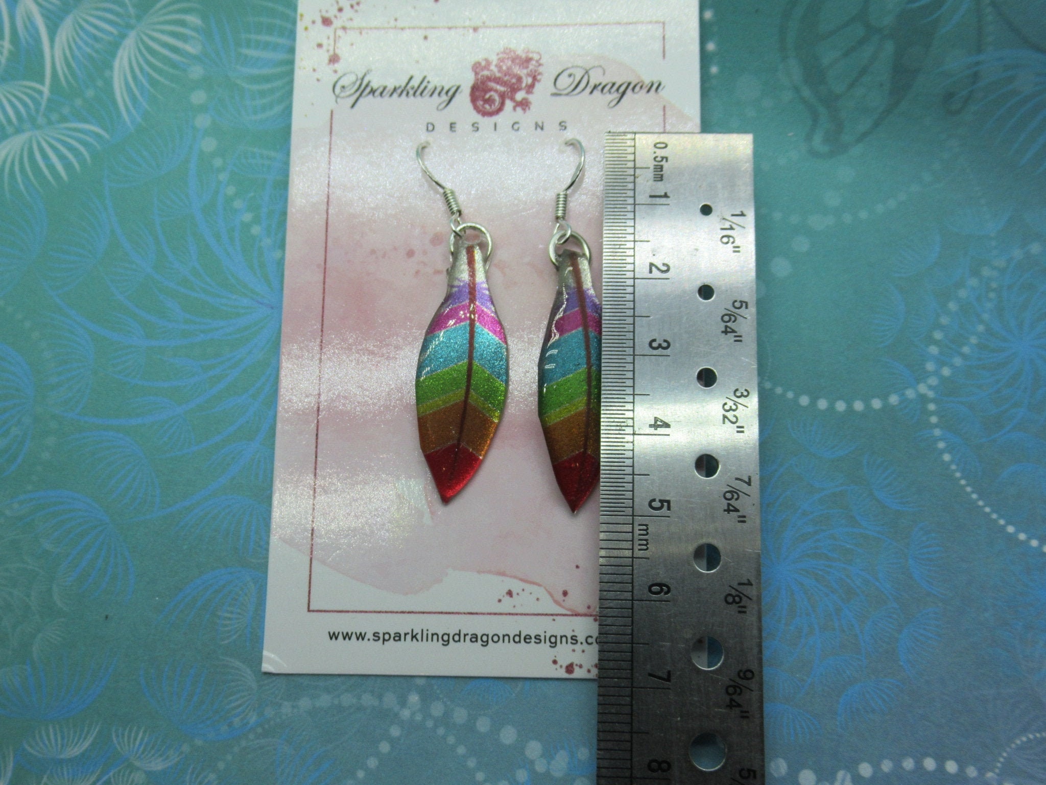 Pretty Feather Earrings Lovely Mixed Colours - New Age Boho gift - Resin with Glitter Finish - Image 3