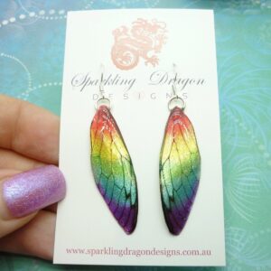 Butterfly Wing Rainbow Earrings - Fairy Jewellery, Fun Gift for her Fairy Wing Earrings - Sparkly - Resin with Glitter Finish