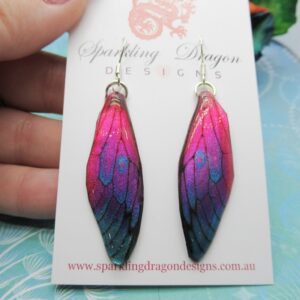 Butterfly Wings Pink, Blue & Purple Earrings - Fairy Jewellery, Fun Gift for her Fairy Wing Earrings - Sparkly - Resin with Glitter Finish