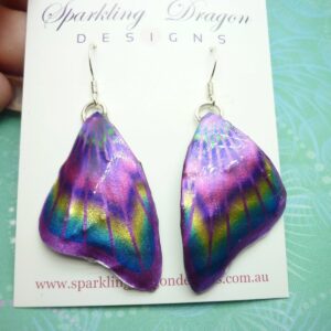 Butterfly Wing Earrings Pink & Rainbow- Fairy Jewellery, Fun Gift for her Fairy Wing Earrings - Sparkly - Resin with Glitter Finish