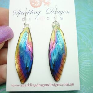 Butterfly Wing Rainbow Earrings - Fairy Jewellery, Fun Gift for her Fairy Wing Earrings - Sparkly - Resin with Glitter Finish