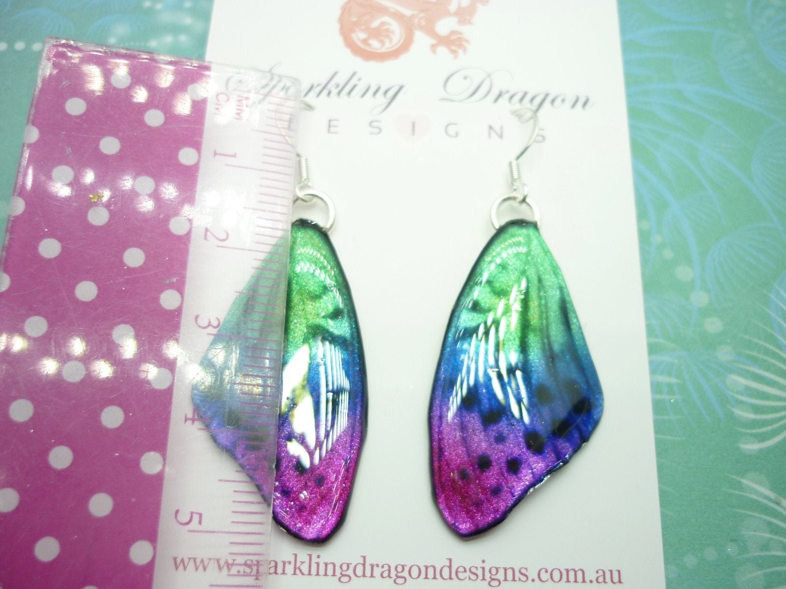 Butterfly Wings Earrings Pink, Purple & Green - Fairy Jewellery, Fun Gift for her Fairy Wing Earrings - Sparkly - Resin with Glitter Finish - Image 5