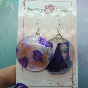 Crystal Witchy Full Moon Earrings - New Age Boho gift - Purple in Resin with Glitter Finish
