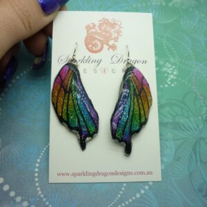 Butterfly Wing Earrings Sparkling Rainbow - Fairy Jewellery, Fun Gift for her Fairy Wing Earrings - Sparkly - Resin with Glitter Finish