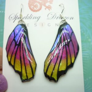 Butterfly Wing Pink, Yellow & Purple Earrings - Fairy Jewellery, Fun Gift for her Fairy Wing Earrings - Sparkly - Resin with Glitter Finish