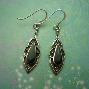 Vintage Sterling Silver Earrings - Black Onyx - 925 Hallmarked - Style 25